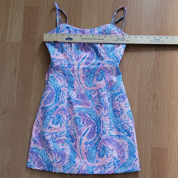 Lilly Pulitzer Coastal Blue Pink Mini Dress Spaghetti Straps Open Tie Back - 00 - Picture 15 of 16
